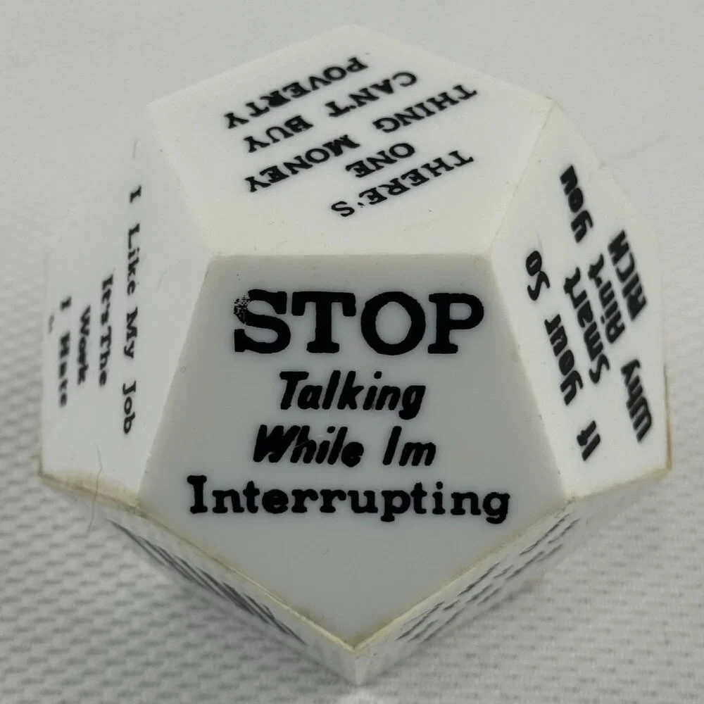 Vintage12-Sided Novelty Dice Humorous Motivational Sayings White & Black 3-Inch